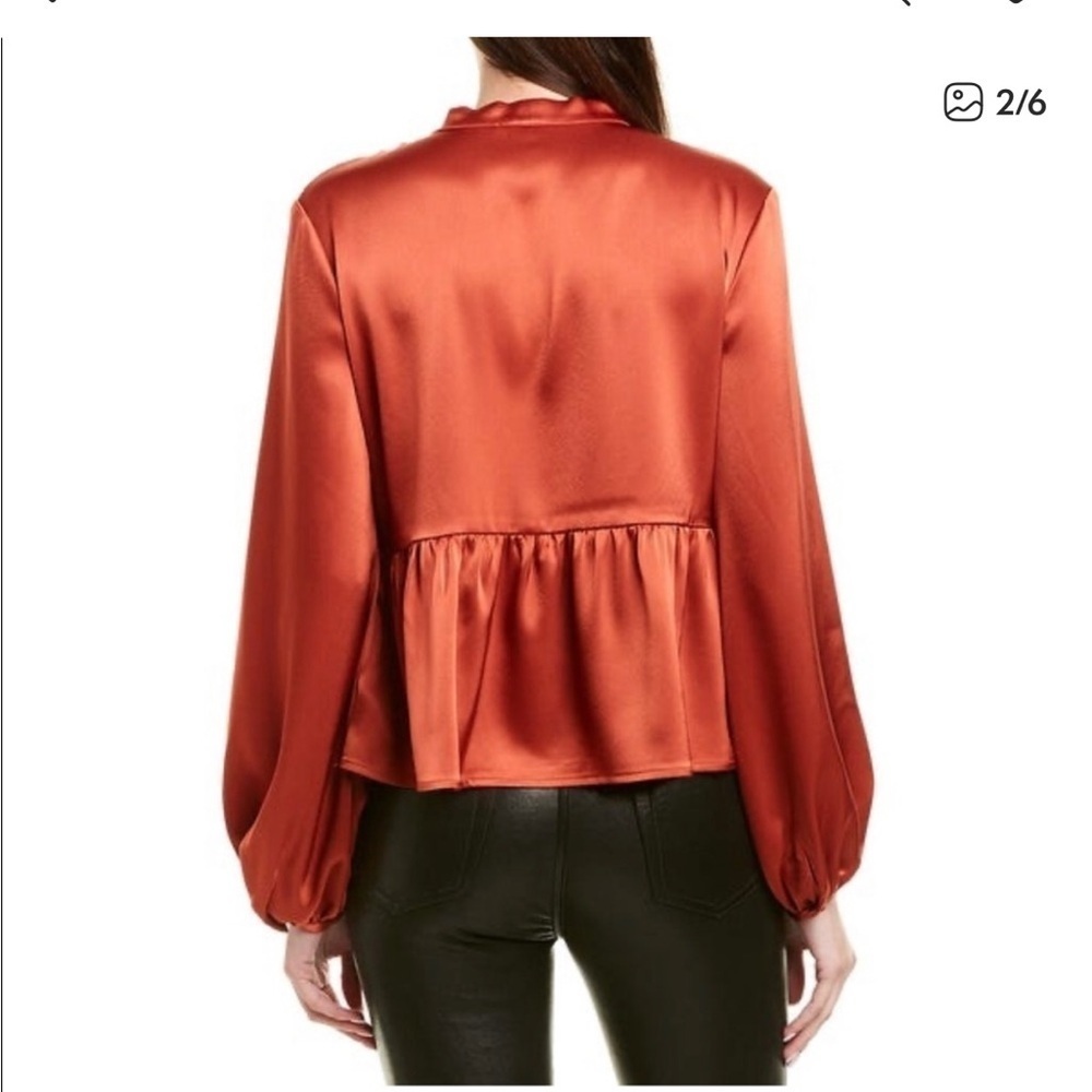 David Lerner Burnt Orange Satin Bow Blouse Ruffle Hem Top size XS - Picture 4 of 7